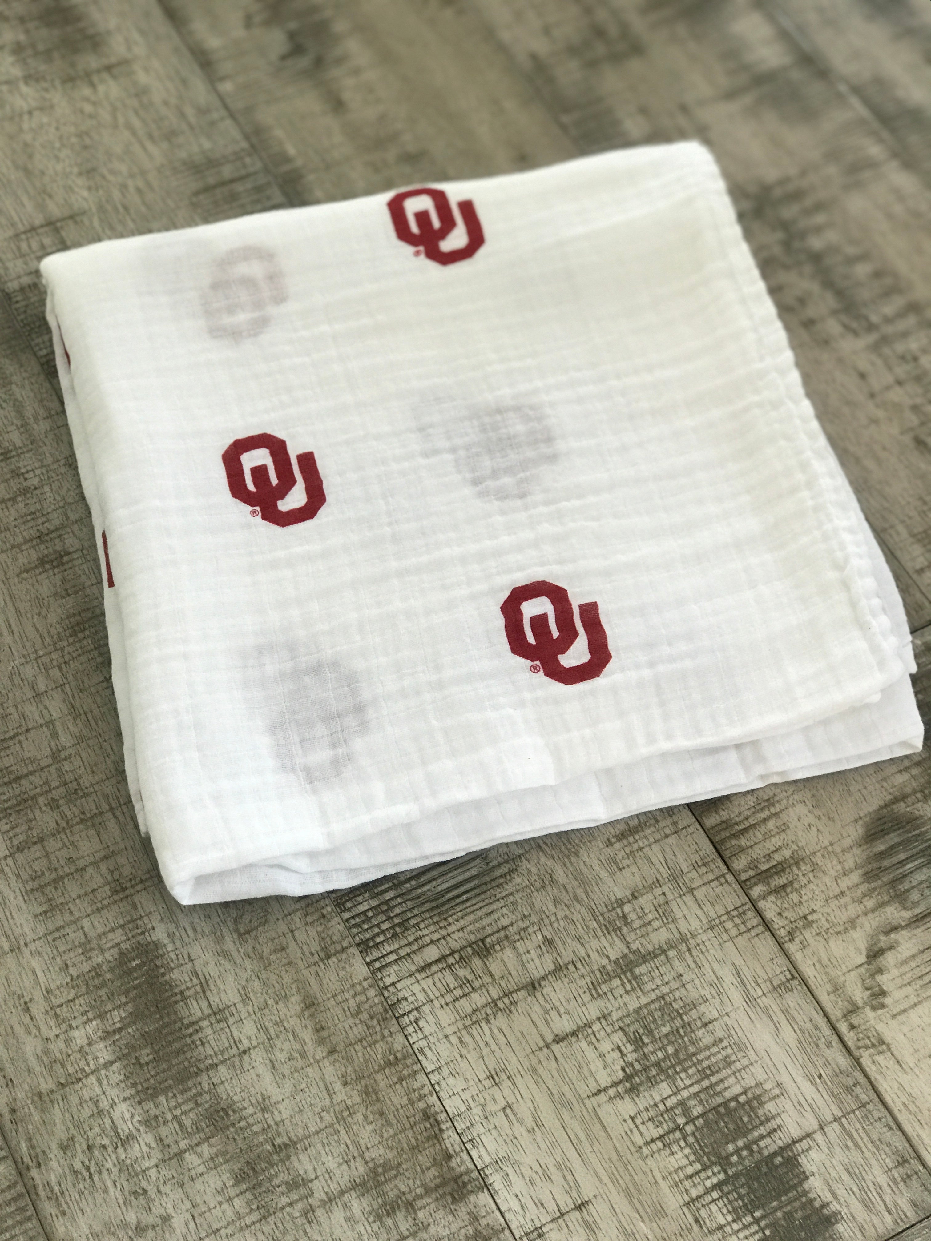 University of Oklahoma Muslin Swaddle Blanket - OU Sooners Baby Swaddle 47x47